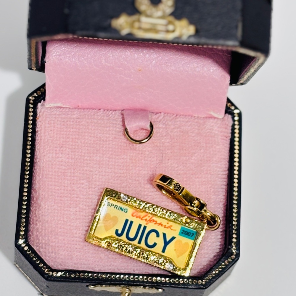 Y2K Juicy Couture Gold and Blue License Plate Charm